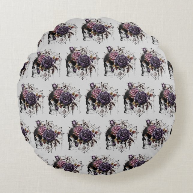Cojín Redondo Sencillos rosas góticos y fiesta de Halloween con  (Anverso)