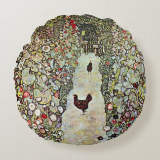 Cojín Redondo Sendero del jardín con gallinas, Gustav Klimt, Art
