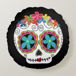 Cojín Redondo Señorita Calavera Day of the Dead Sugar Skull