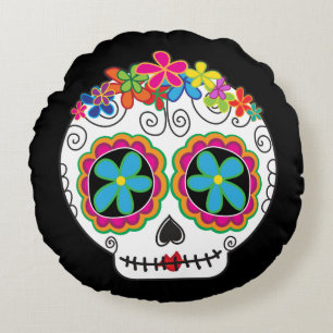 Cojín Redondo Señorita Calavera Day of the Dead Sugar Skull