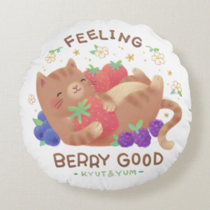 Cojín Redondo Sensación de Berry Good: Gato lindo con bayas