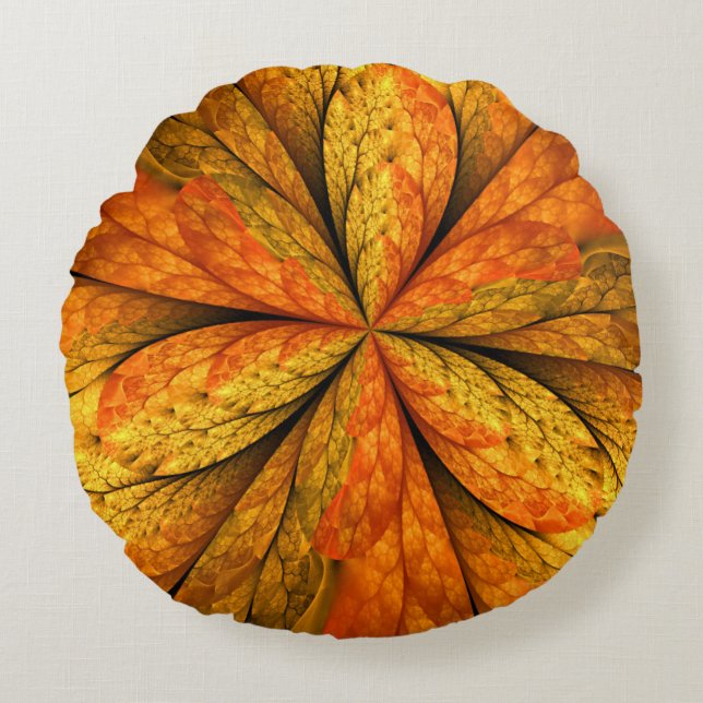 Cojín Redondo Sensación de otoño, flor fractal abstracta moderna (Anverso)