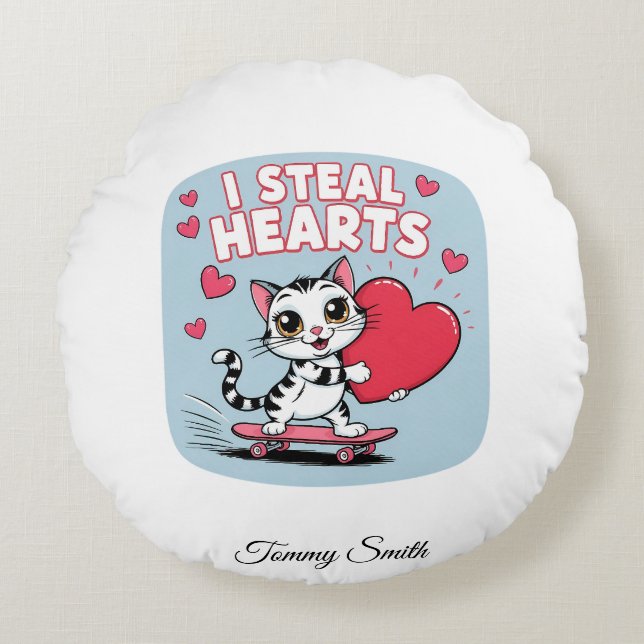 Cojín Redondo Sentimental y moderno San Valentín de los Mascotas (Anverso)