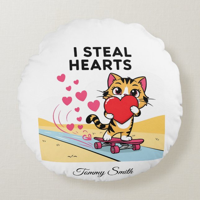 Cojín Redondo Sentimental y moderno San Valentín de los Mascotas (Anverso)