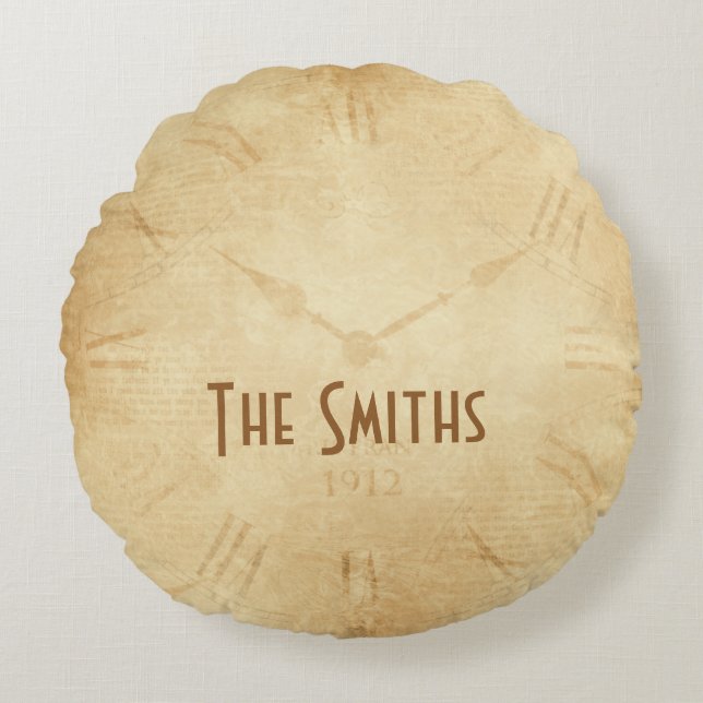 Cojín Redondo Sepia Clock Face Steampunk (Anverso)