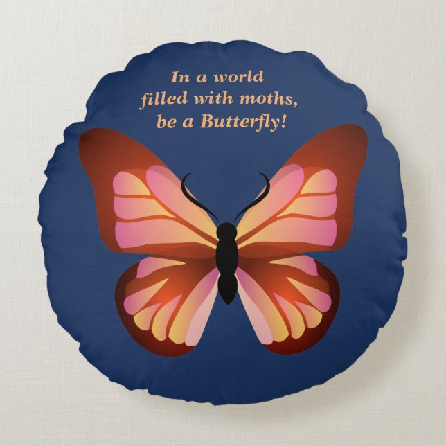Cojín Redondo Ser una mariposa Naranja rosa negro gráfico (Anverso)