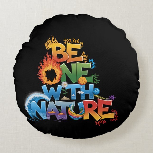 Cojín Redondo Ser uno con la naturaleza - Elemental amigable con (Anverso)