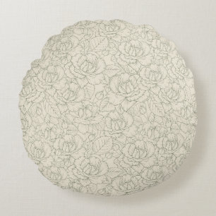 Cojín Redondo Serene Sage Green Rosas Vintage Blossom