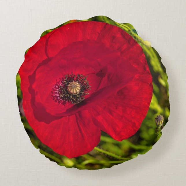Cojín Redondo Serie de amapola #2 (Reverso)