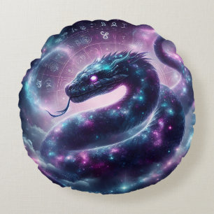 Cojín Redondo Serpiente Cósmica Zodíaco Astrología Galáctica