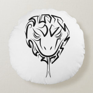 Cojín Redondo Serpiente Tribal Negra y Blanca