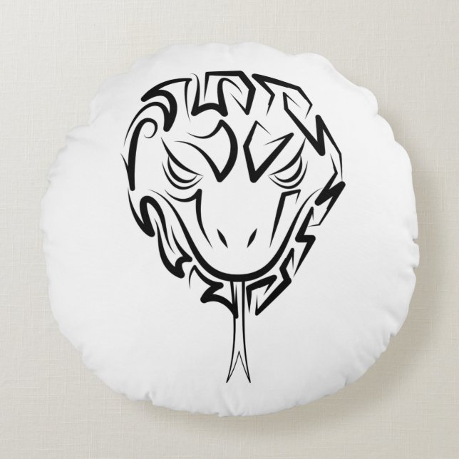 Cojín Redondo Serpiente Tribal Negra y Blanca (Anverso)