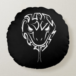 Cojín Redondo Serpiente Tribal Negra y Blanca