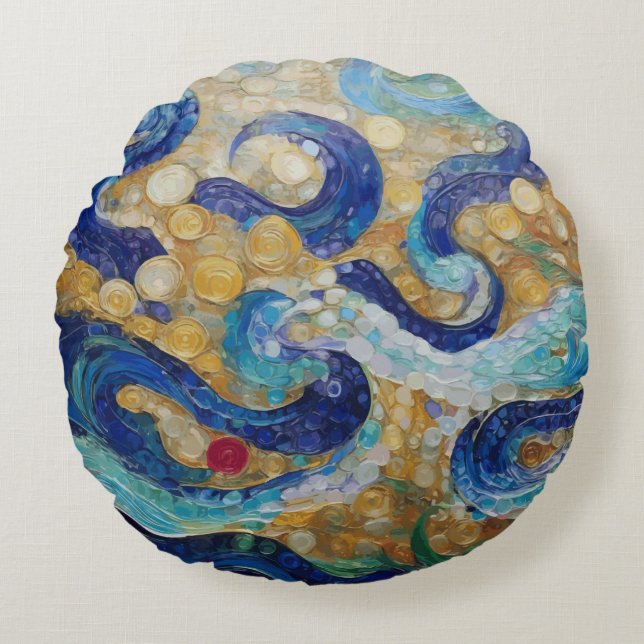 Cojín Redondo Serpientes de agua de Klimt (Anverso)