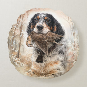 Cojín Redondo Setter Inglés, Caza de Chocha ,Arte Canino