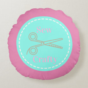 Cojín Redondo Sew Crafty Aqua Blue Circle con tijeras