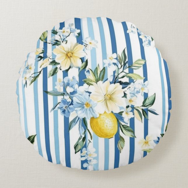 Cojín Redondo Shabby Chic Lemon Floral Series Design #1 (Anverso)