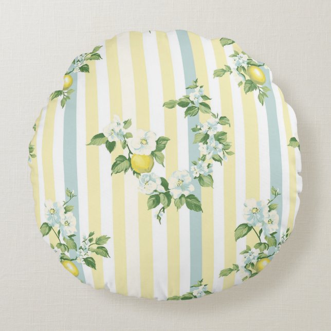 Cojín Redondo Shabby Chic Lemon Floral Series Design #11 (Anverso)
