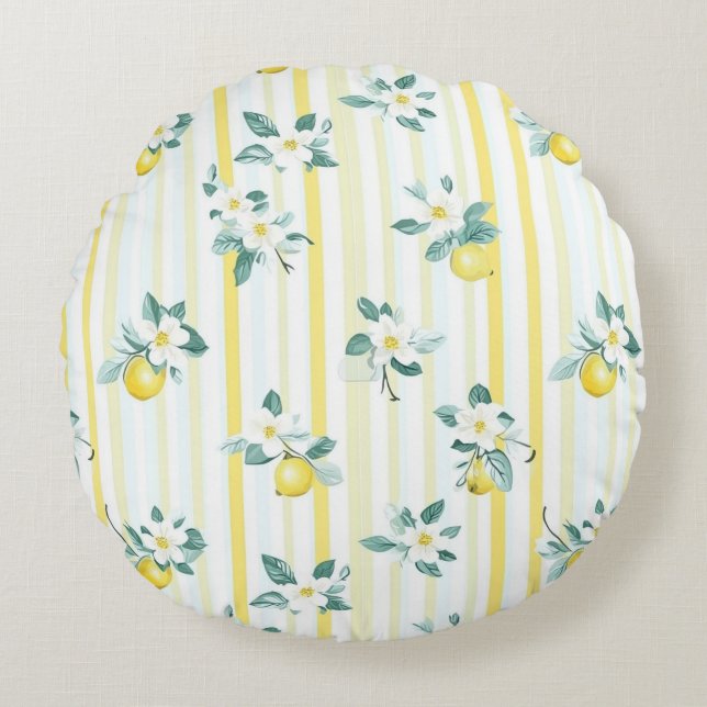 Cojín Redondo Shabby Chic Lemon Floral Series Design #12 (Anverso)