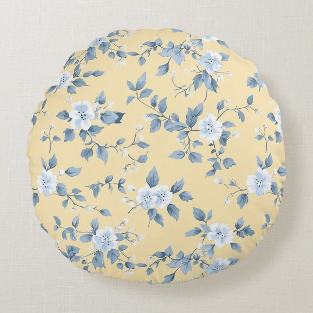 Cojín Redondo Shabby Chic Lemon Floral Series Design #7 (Anverso)