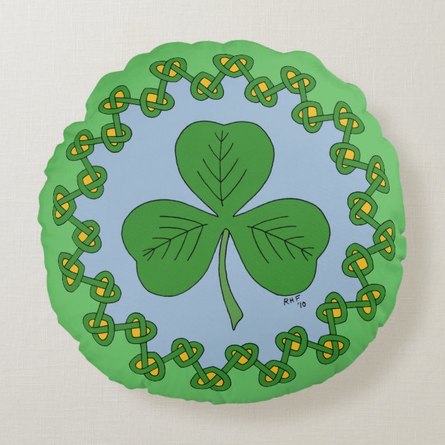 Cojín Redondo Shamrock and Knotwork (Anverso)