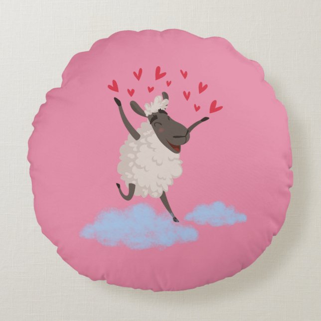 Cojín Redondo Sheepishly en amor (Anverso)