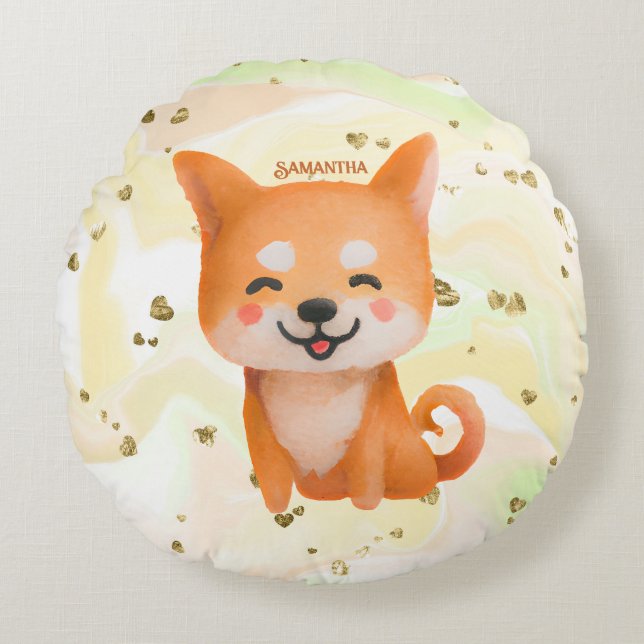 Cojín Redondo Shiba Inu sonriente (Anverso)