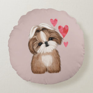 Cojín Redondo Shih Tzu personalizado con un año de nombre