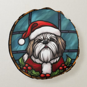 Cojín Redondo Shih Tzu Vidrio Pintado Navidad
