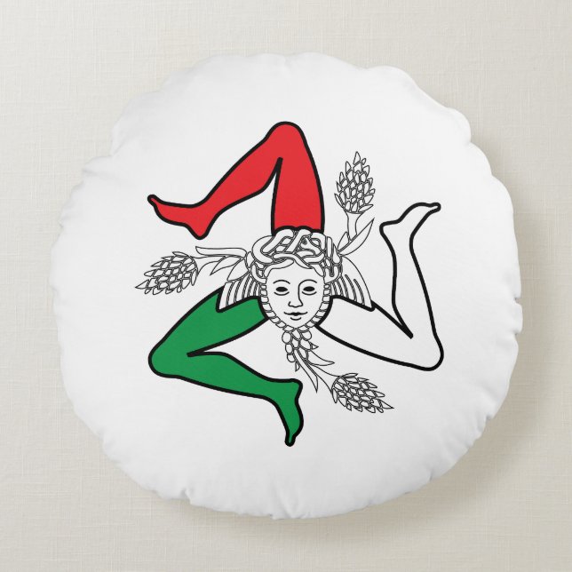 Cojín Redondo Sicilian Trinacria Medusa Design (Anverso)