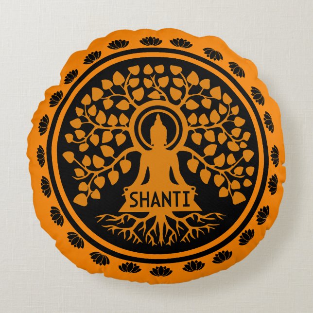 Cojín Redondo Siddhartha Gautama, arte budista (Anverso)