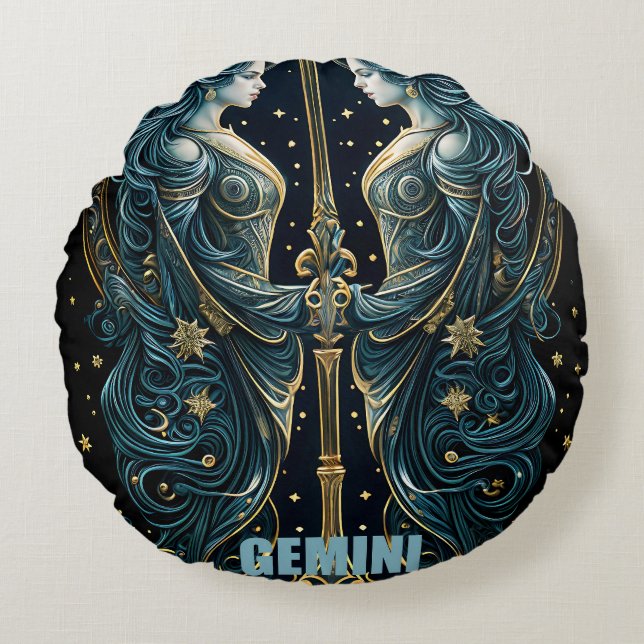 Cojín Redondo Signo de astrología de Gemini (Anverso)