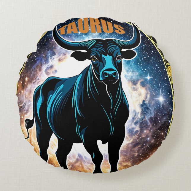 Cojín Redondo Signo de astrología de Taurus (Anverso)