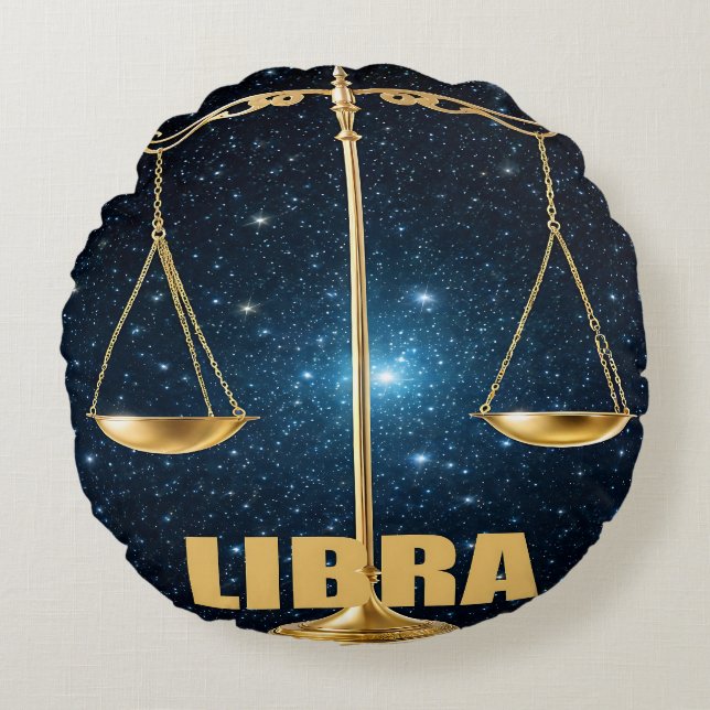 Cojín Redondo Signo de Libra del zodiaco (Anverso)