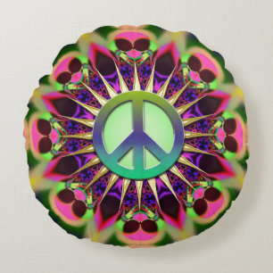 Cojín Redondo Signo de Paz Alien Rosa Groovy