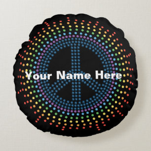 Cojín Redondo Signo de paz arcoiris personalizado negro