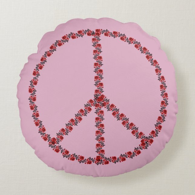 Cojín Redondo Signo de paz de los rosas (Anverso)