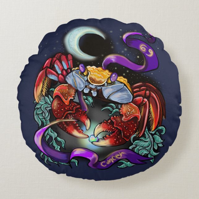 Cojín Redondo Signo de zodiaco de cáncer (Anverso)