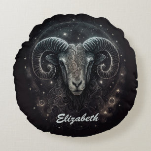 Cojín Redondo Signo Zodiacal Capricornio Personalizado Negro