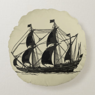 Cojín Redondo Silhouette de barco con velas de barrido