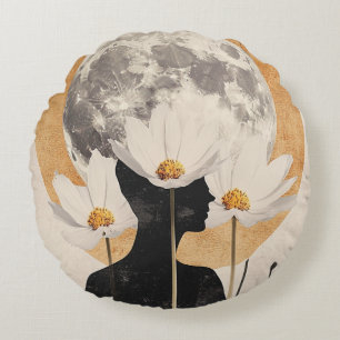 Cojín Redondo Silhouette iluminada por luna - Boho Vintage Elega