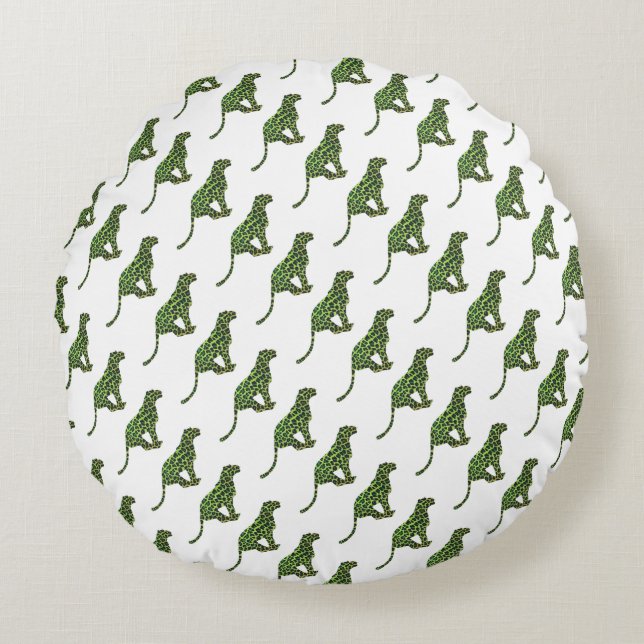 Cojín Redondo Silhouette Leopardo negro y verde (Anverso)