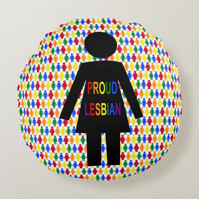 Cojín Redondo Silhouette lesbiana LGBTQ y damas de arco iris (Anverso)