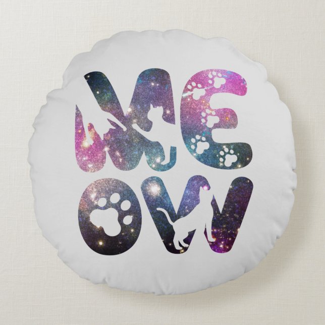 Cojín Redondo Silhouettes de gato de tamaño reducido y pinturas  (Anverso)