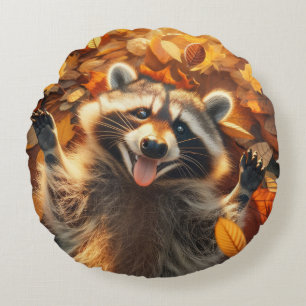 Cojín Redondo Silly Fall Raccoon