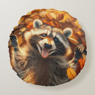 Cojín Redondo Silly Fall Raccoon