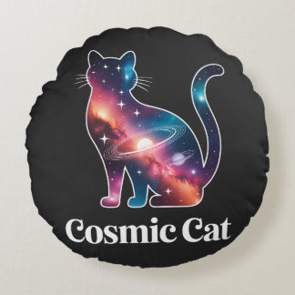 Cojín Redondo Silueta de Gato Cósmico Galaxia Espacio Estrellas 