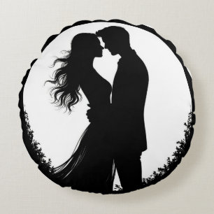 Cojín Redondo Silueta de pareja abrazándose cara a cara