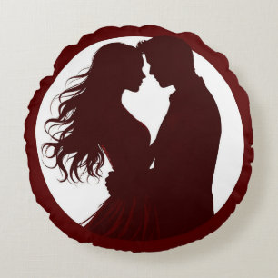 Cojín Redondo Silueta de pareja abrazándose cara a cara