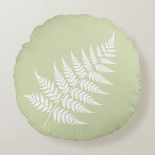 Cojín Redondo Silueta elegante de helecho blanco verde pistacho